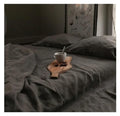 3-Piece Washed Linen Bed Sheet Set - Black