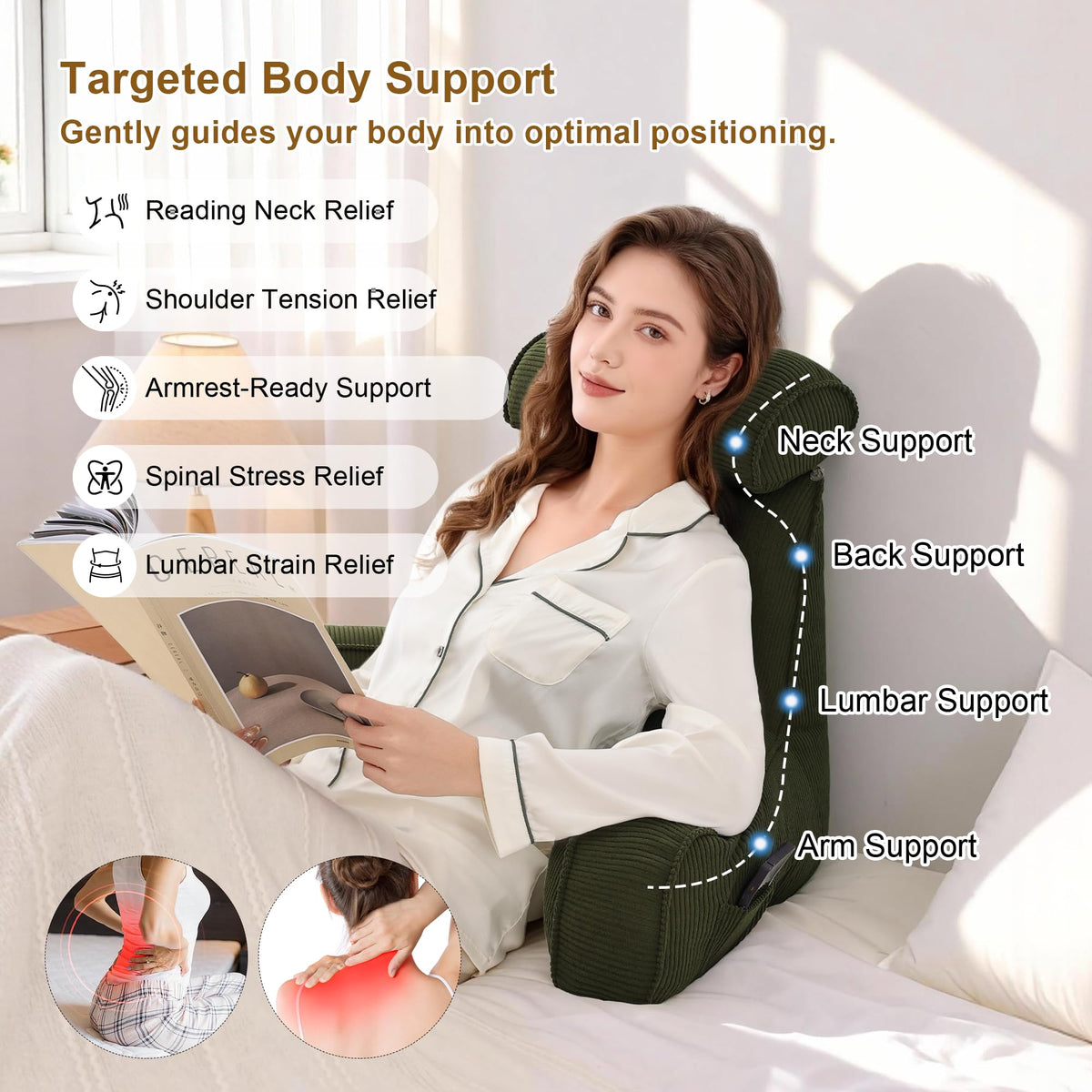 Ailuteie Corduroy Reading Pillow with Arms