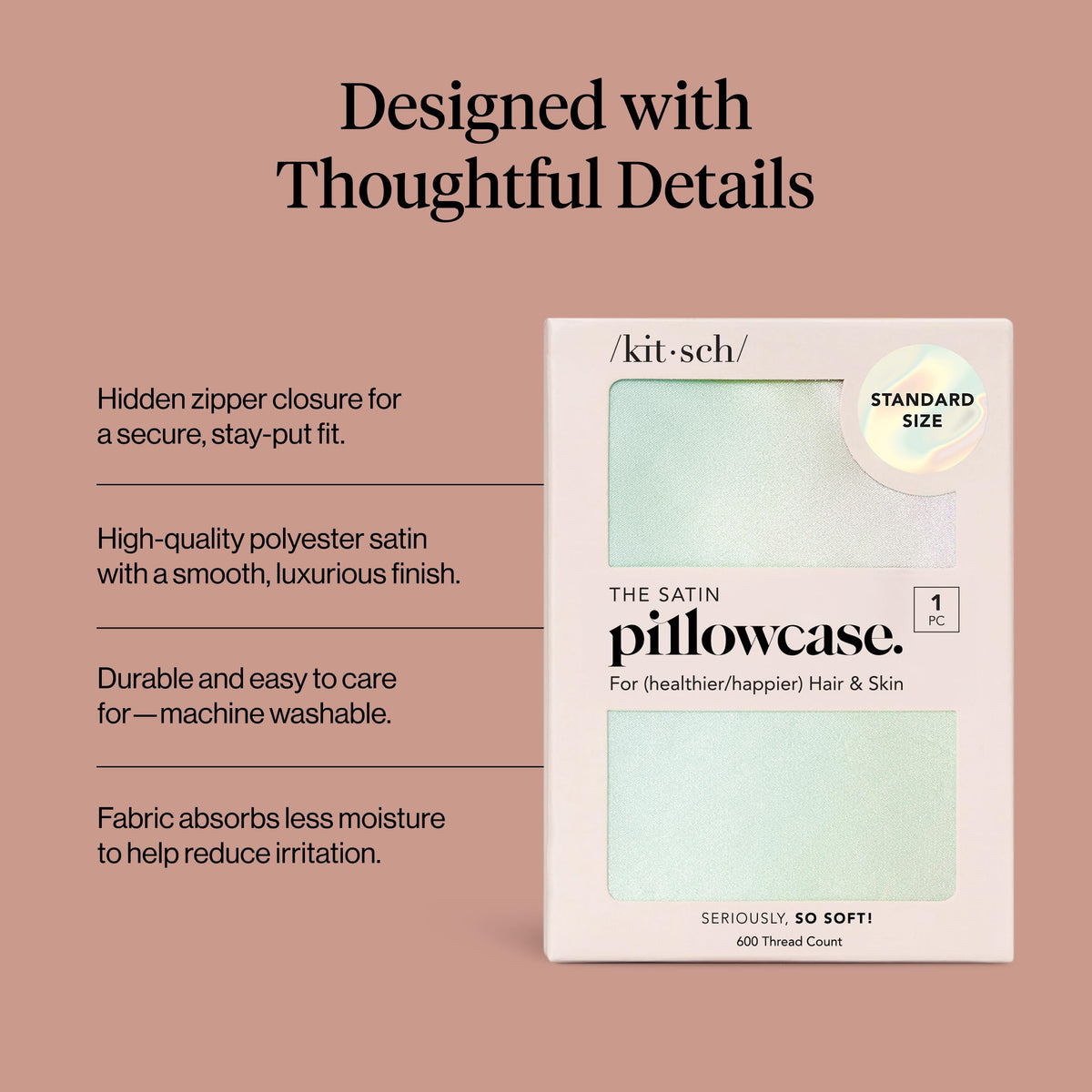 Kitsch Zip-Closure Satin Pillowcase