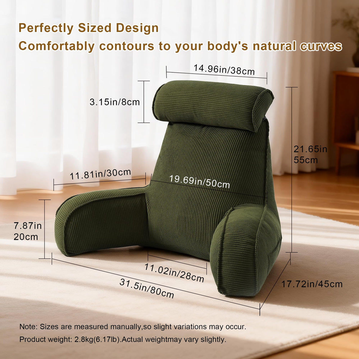 Ailuteie Corduroy Reading Pillow with Arms